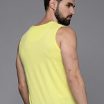 Men Yellow Solid Sleeveless Casual T-shirt