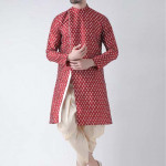 Men Red & Cream Printed Kurta with Patiala