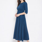 Navy Blue Accordian Pleated Fit & Flare Dress