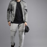 Men Grey Self Design Lightweight Jacket