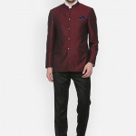 Men Maroon & Black Solid Regular-Fit Two-Piece Suit