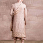 Peach Raw Silk Embroidered Sherwani Set