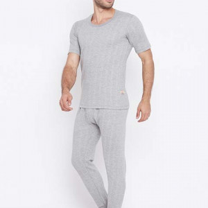 Men Charcoal Grey Striped Thermal Top