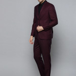 Burgundy Self-Design Slim Fit Formal Suit