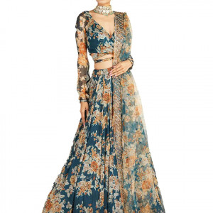 Floral Print Lehenga Choli Set with Dupatta